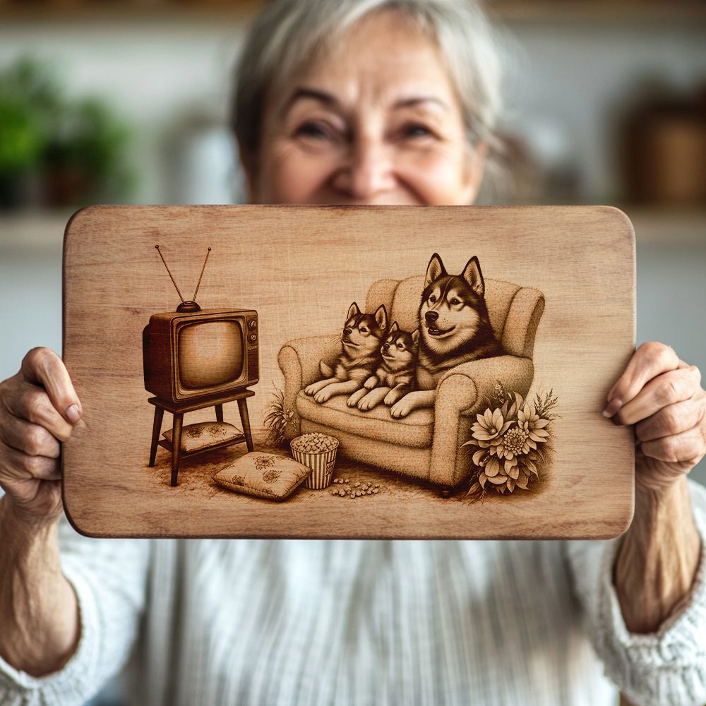 Charcuterie Board Laser Engraving File, Huskies on Couch,