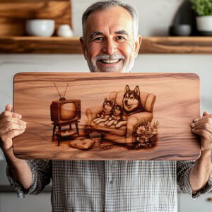Charcuterie Board Laser Engraving File, Huskies on Couch,