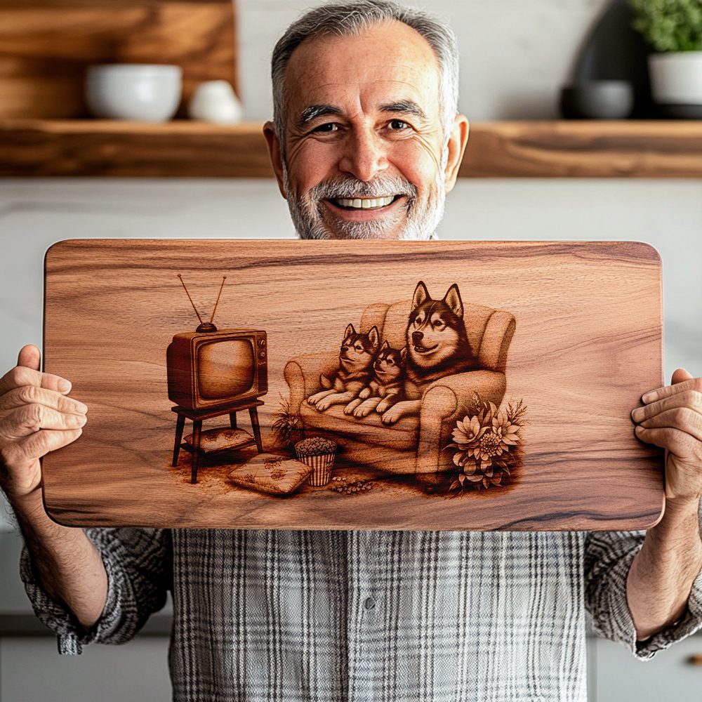 Charcuterie Board Laser Engraving File, Huskies on Couch,