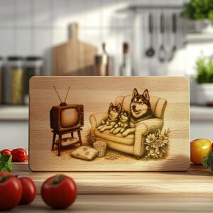 Charcuterie Board Laser Engraving File, Huskies on Couch,