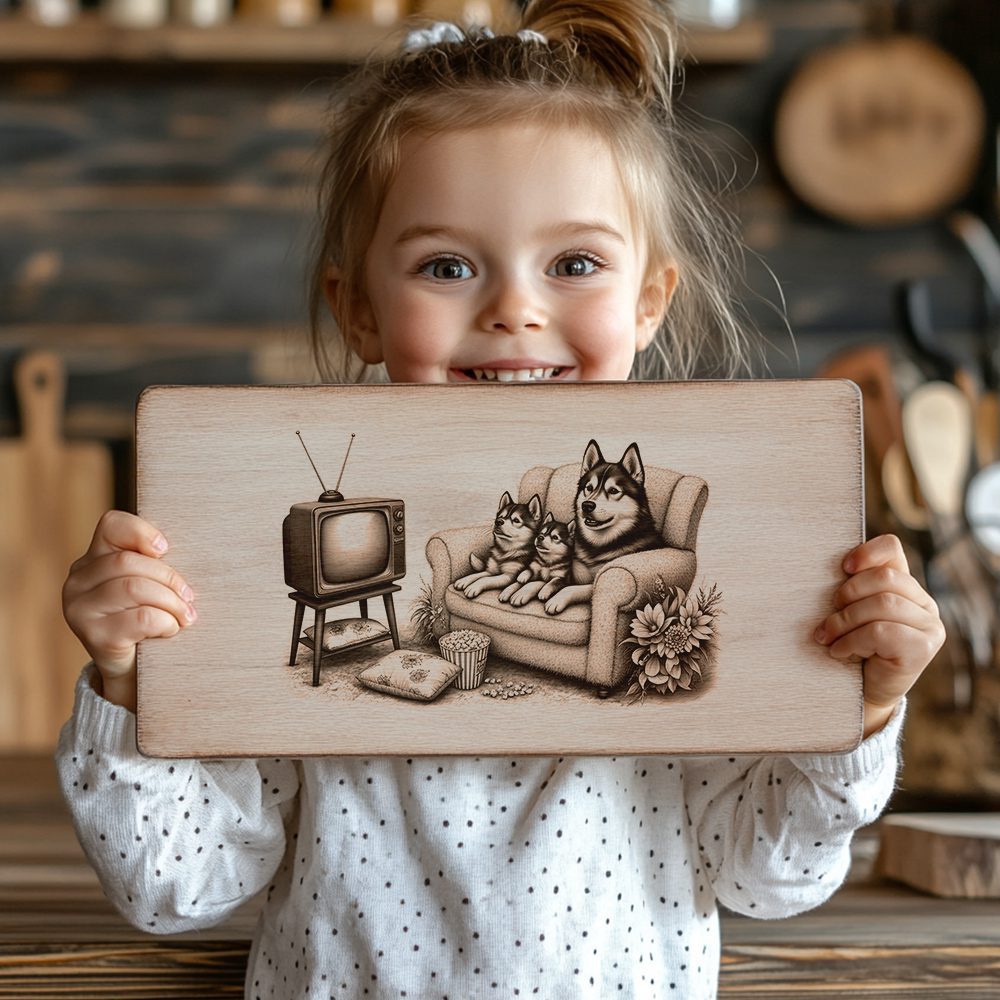 Charcuterie Board Laser Engraving File, Huskies on Couch,