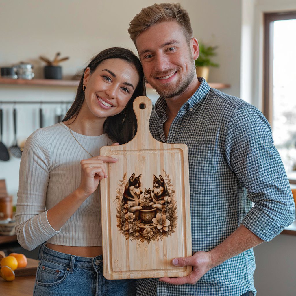 Charcuterie Board Laser Engraving File, Husky Family Floral Kitchen Decor Template – Bild 2