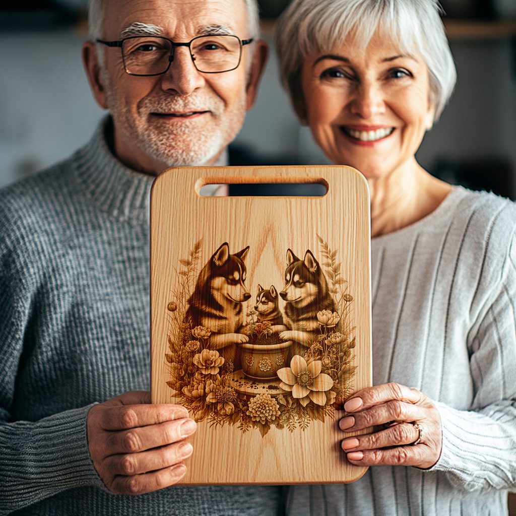 Charcuterie Board Laser Engraving File, Husky Family Floral Kitchen Decor Template – Bild 4