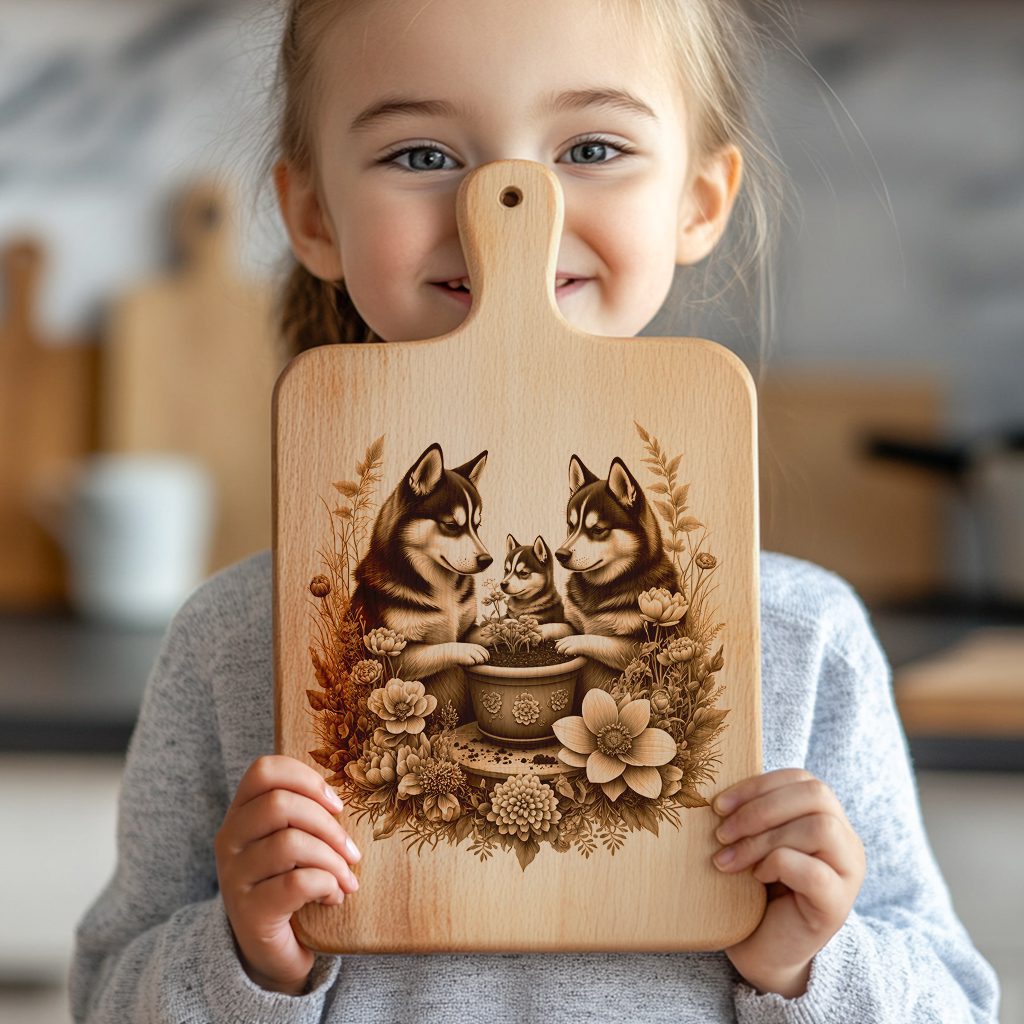 Charcuterie Board Laser Engraving File, Husky Family Floral Kitchen Decor Template – Bild 6