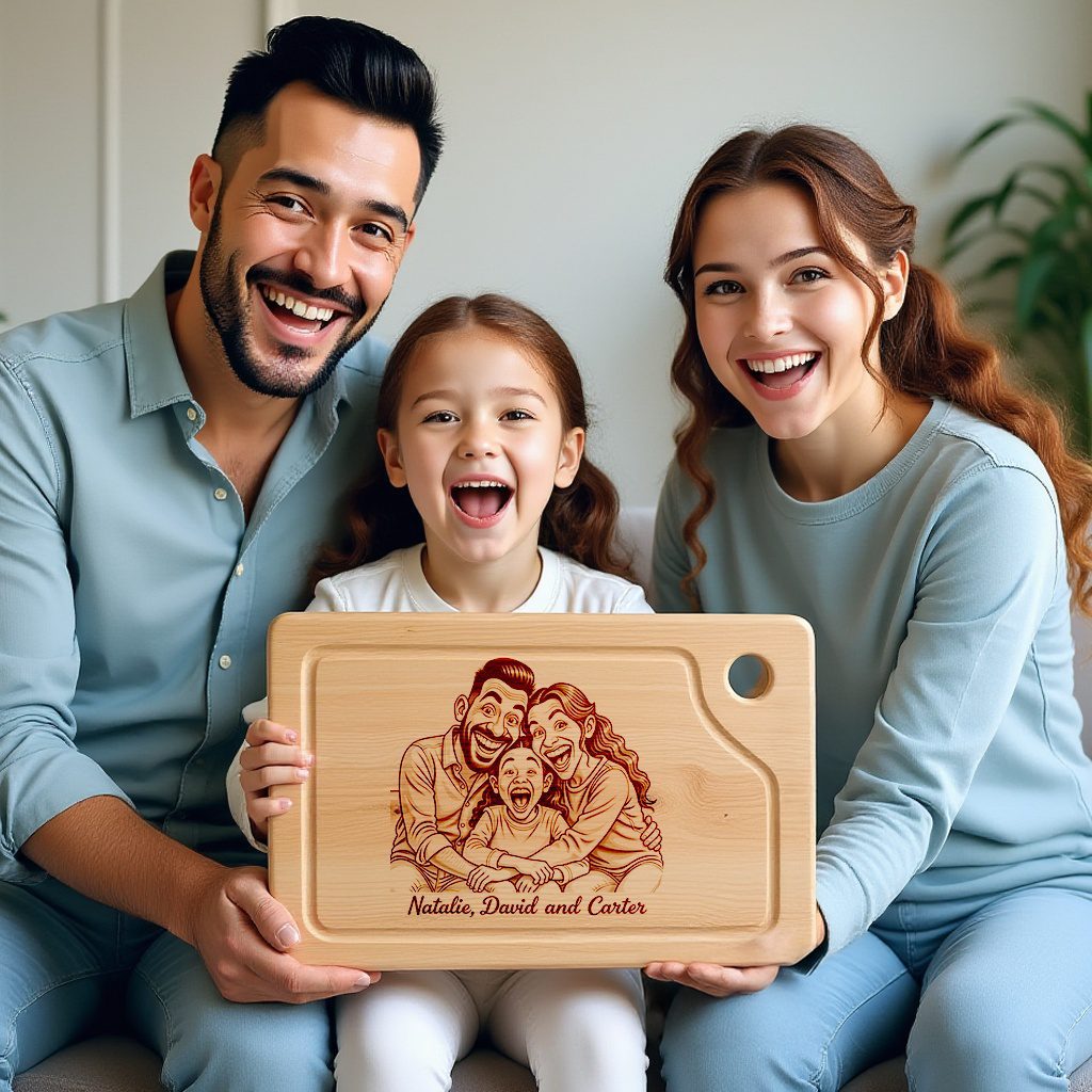 Custom Family Caricature Portrait from Photo, Laser Engraved Charcuterie Board Gift – Bild 2