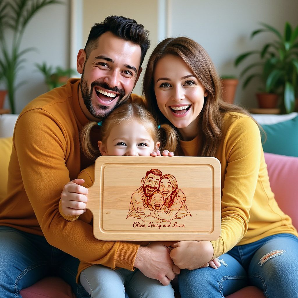 Custom Family Caricature Portrait from Photo, Laser Engraved Charcuterie Board Gift – Bild 3