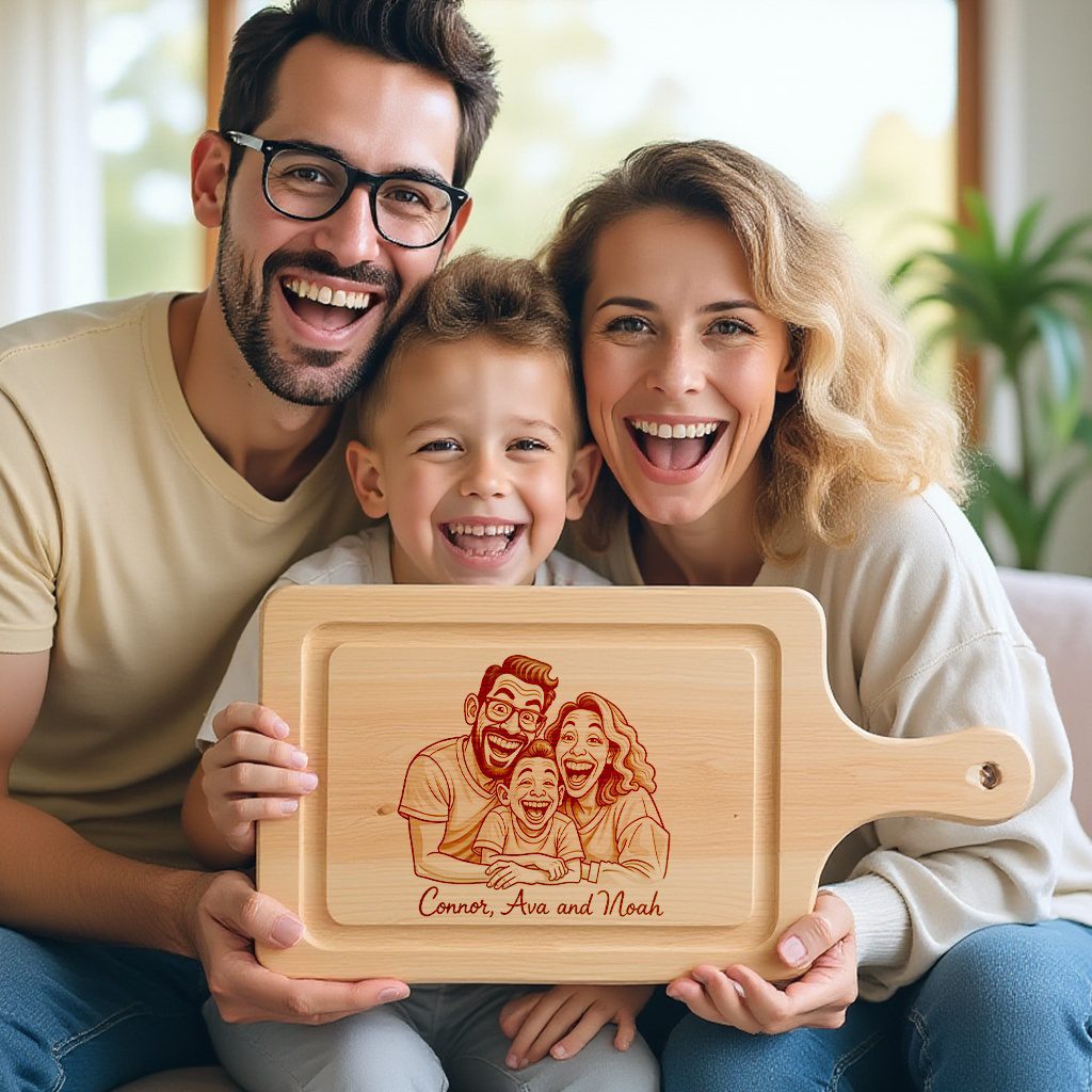 Custom Family Caricature Portrait from Photo, Laser Engraved Charcuterie Board Gift – Bild 4