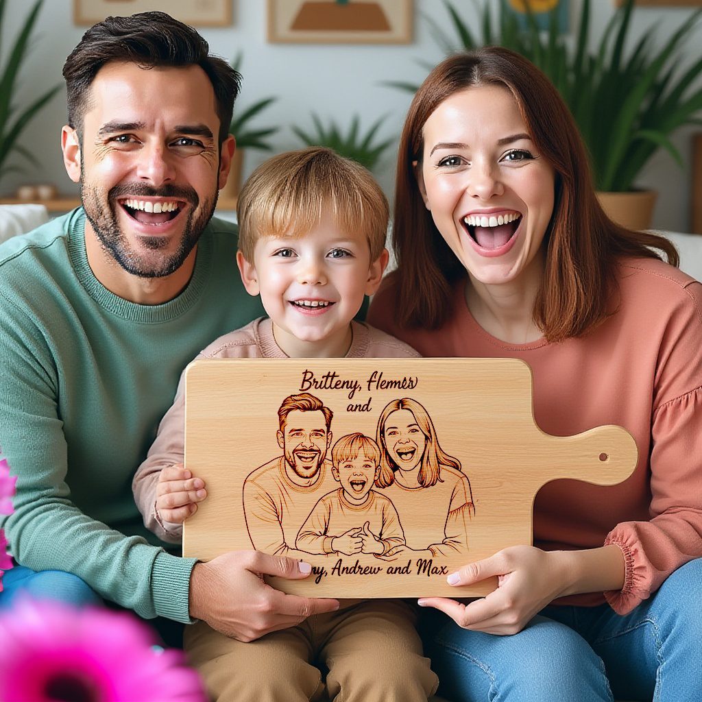 Custom Family Hand Drawn Portrait from Photo, Laser Engraved on Chopping Board – Bild 2