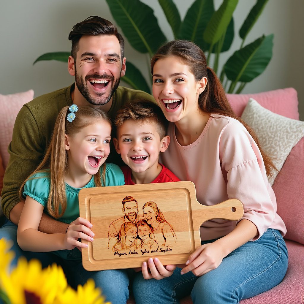 Custom Family Hand Drawn Portrait from Photo, Laser Engraved on Chopping Board – Bild 4