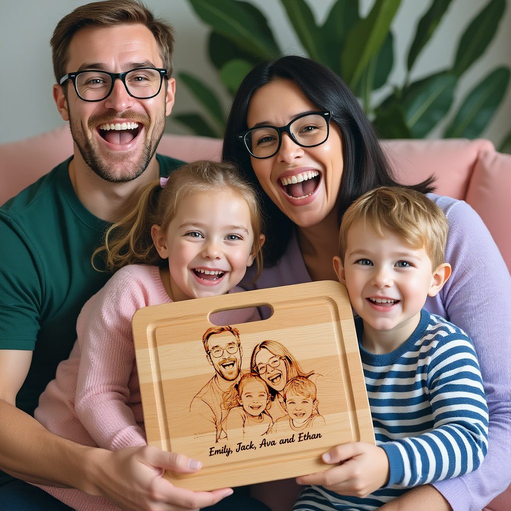 Custom Family Hand Drawn Portrait from Photo, Laser Engraved on Chopping Board – Bild 5