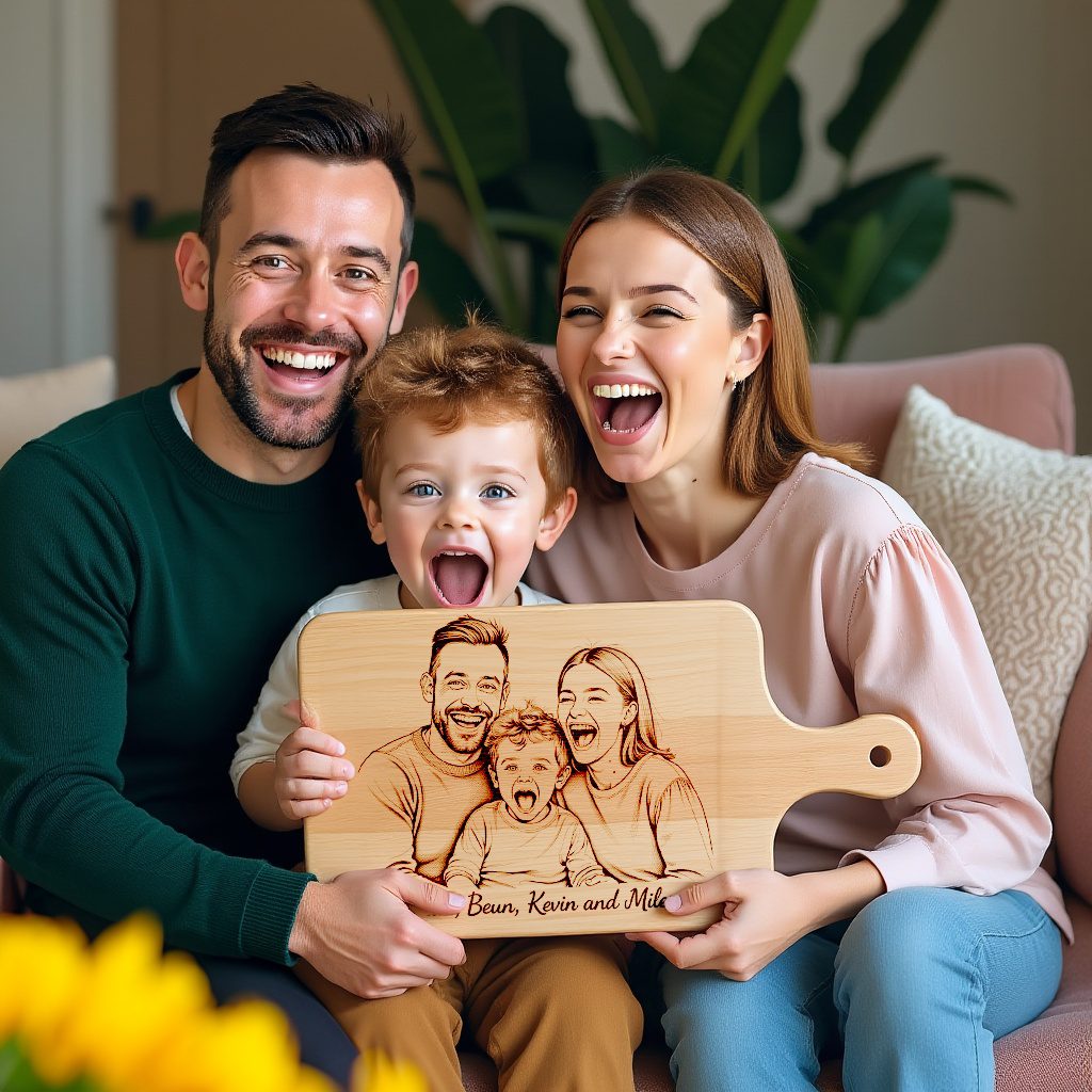 Custom Family Hand Drawn Portrait from Photo, Laser Engraved on Chopping Board – Bild 6