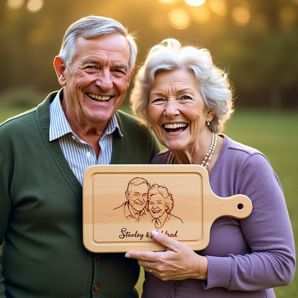Custom Hand-Drawn Old Couple Portrait for Engraved Chopping Board, Anniversary Gift – Bild 3