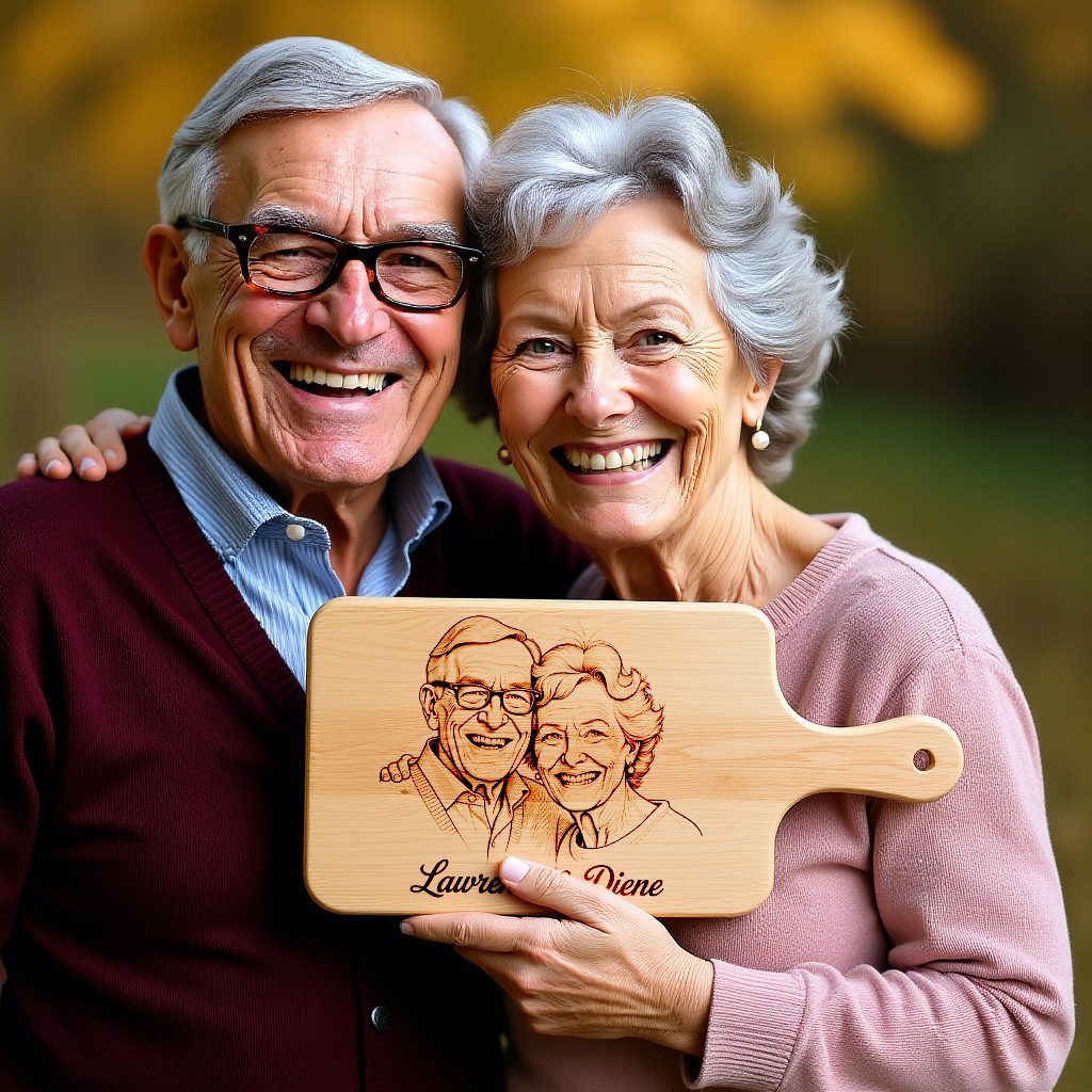 Custom Hand-Drawn Old Couple Portrait for Engraved Chopping Board, Anniversary Gift – Bild 4