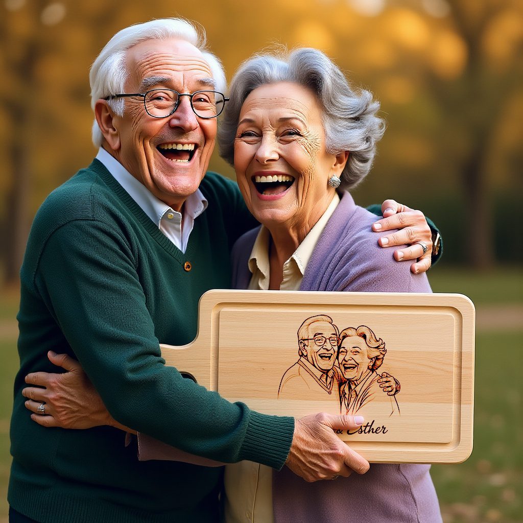 Custom Hand-Drawn Old Couple Portrait for Engraved Chopping Board, Anniversary Gift – Bild 5