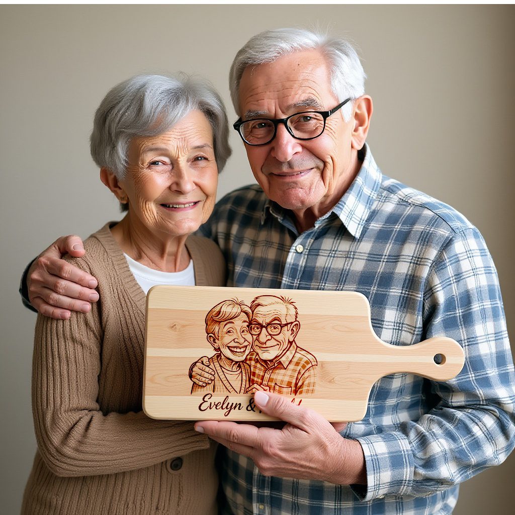 Custom Old Couple Caricature Portrait, Grayscale Engraving Gift for Anniversary - immagine 2