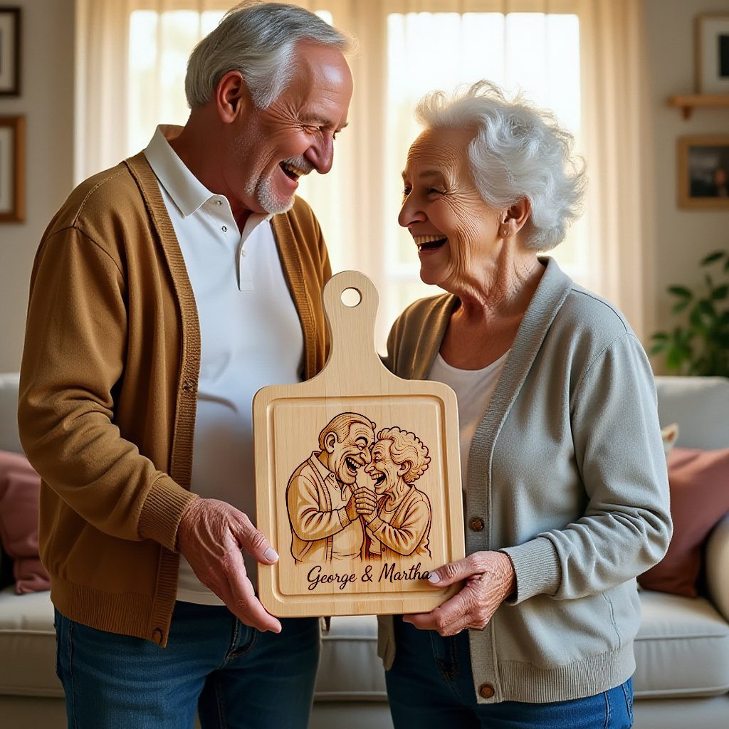 Custom Old Couple Caricature Portrait, Grayscale Engraving Gift for Anniversary - immagine 3