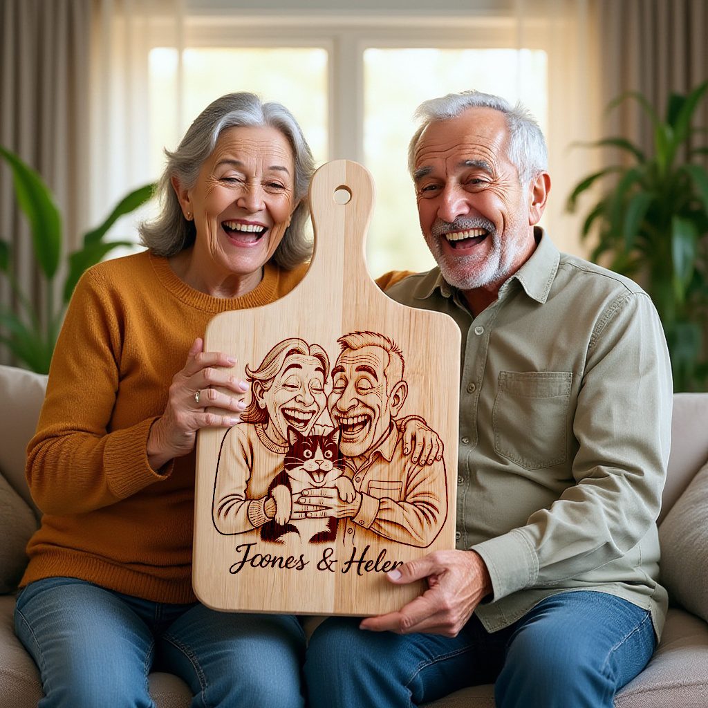 Custom Old Couple Caricature Portrait, Grayscale Engraving Gift for Anniversary - immagine 5