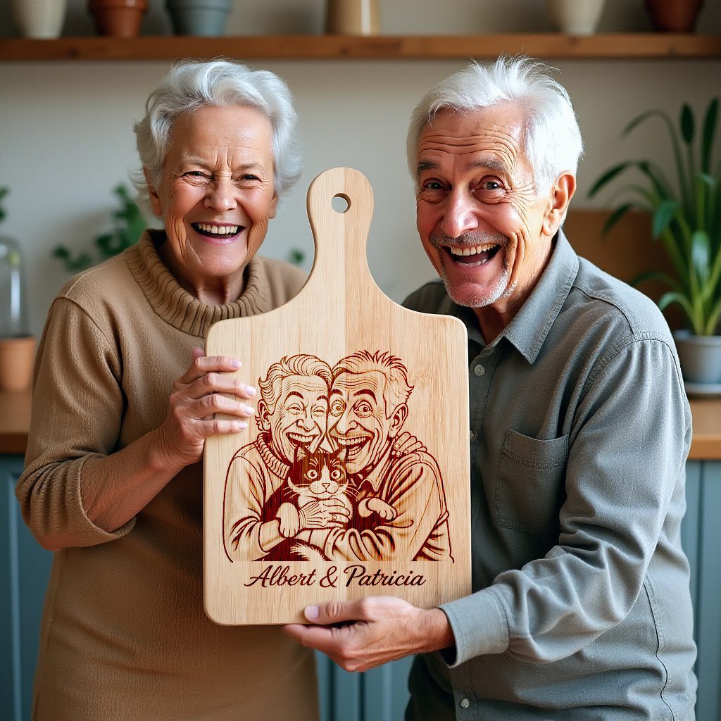 Custom Old Couple Caricature Portrait, Grayscale Engraving Gift for Anniversary - immagine 6