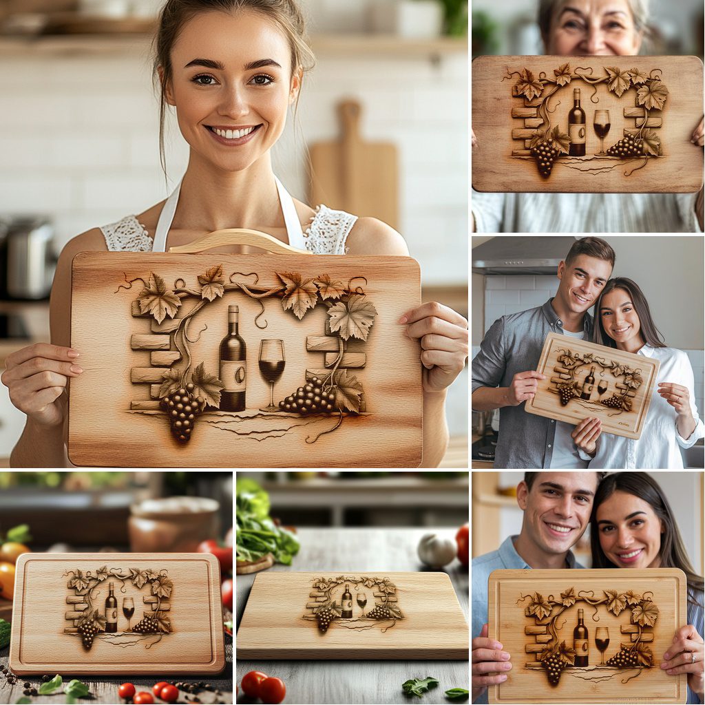 Laser Engraving Designs Bundle for Charcuterie Board, Retro Wine, Grapes, 3D Decor - Imagen 4