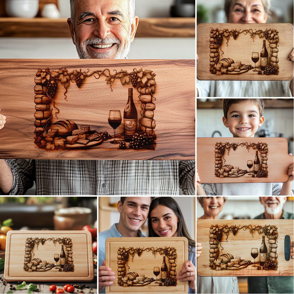 Laser Engraving Designs Bundle for Charcuterie Board, Retro Wine, Grapes, 3D Decor - Imagen 6