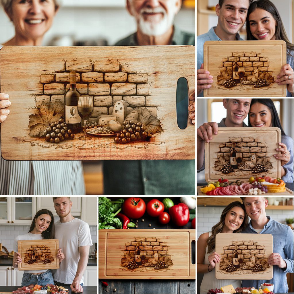 Laser Engraving Designs Bundle for Charcuterie Board, Retro Wine, Grapes, 3D Decor - Imagen 7