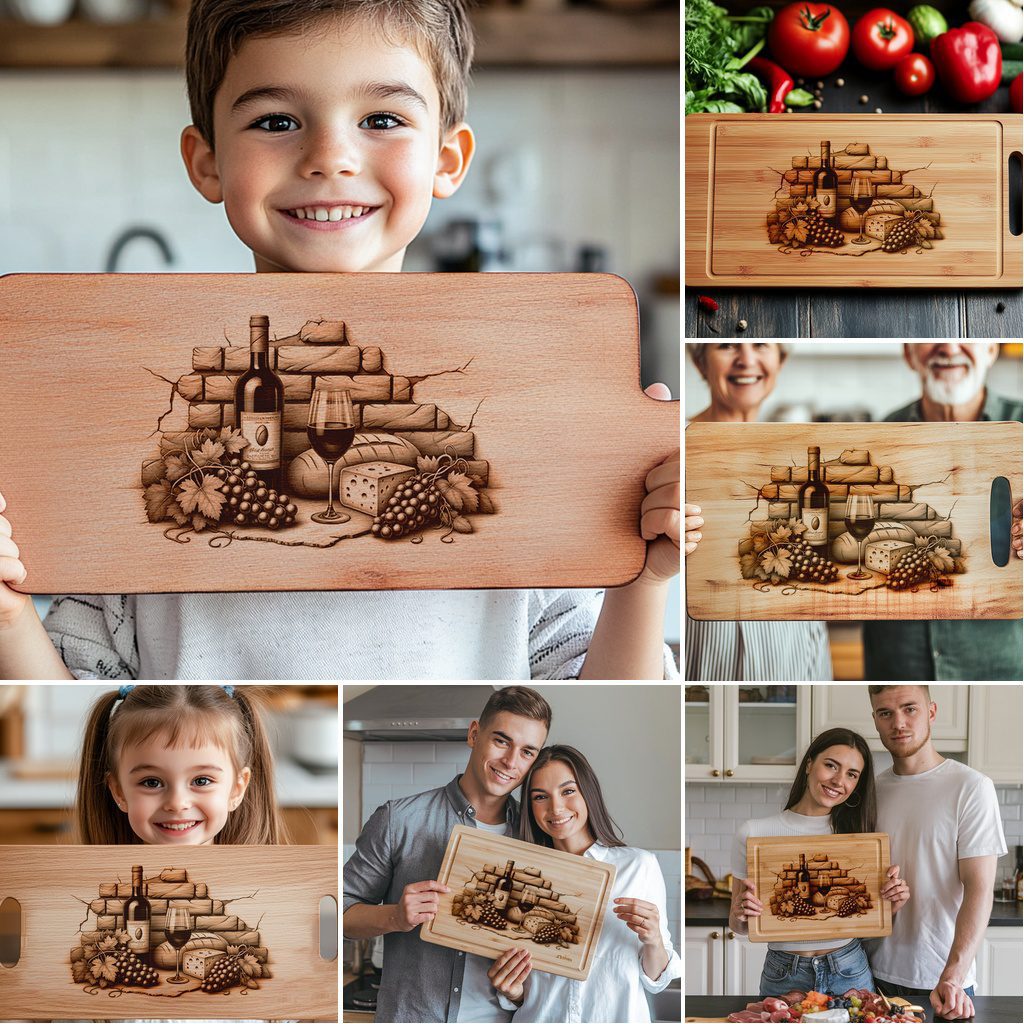 Laser Engraving Designs Bundle for Charcuterie Boards, Retro Wine, Grapes, 3D Decor - immagine 2