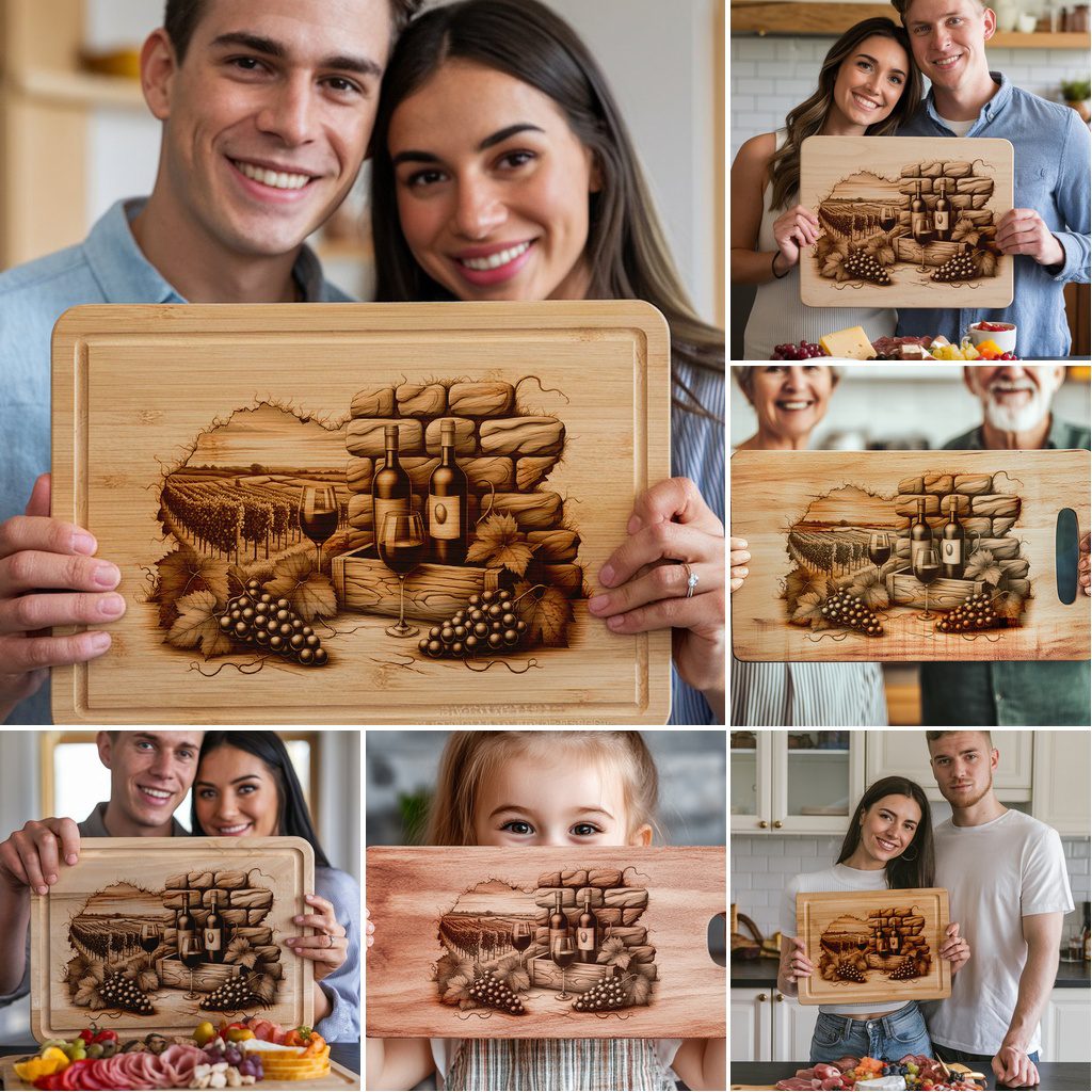 Laser Engraving Designs Bundle for Charcuterie Boards, Retro Wine, Grapes, 3D Decor - immagine 7