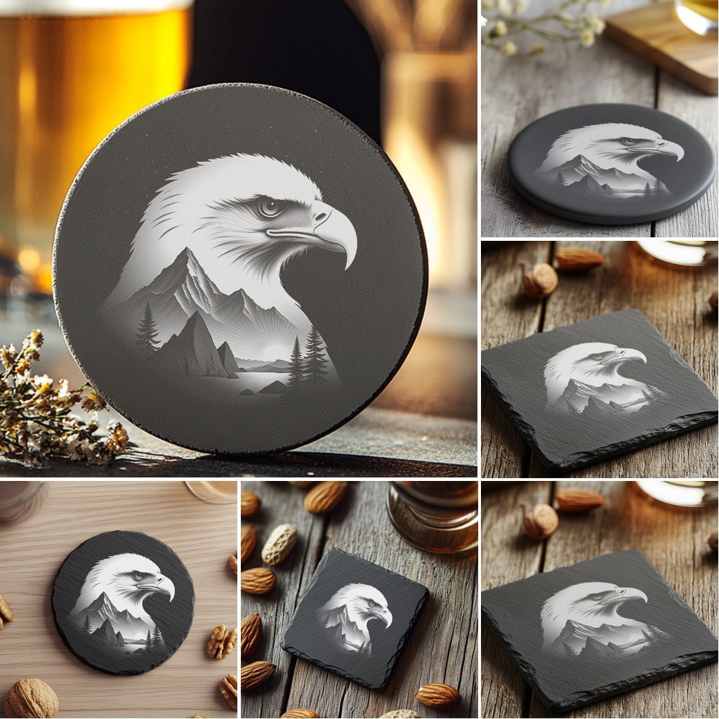 Wild Animal Double Exposure Slate Coaster Bundle, 6 Unique Laser Engraved Designs - Imagen 6