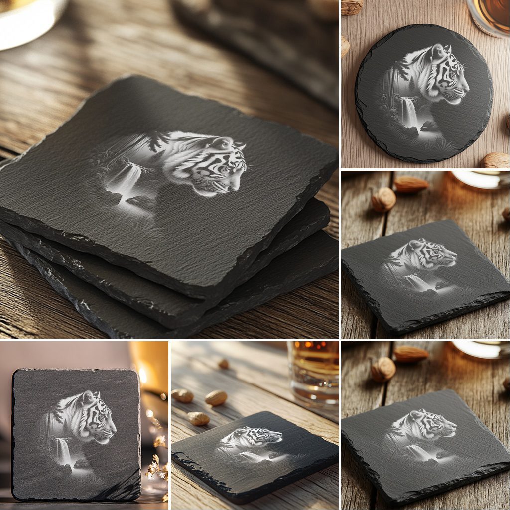 Wild Animal Double Exposure Slate Coaster Engraving Designs Bundle, Modern Home Decor - Imagen 2