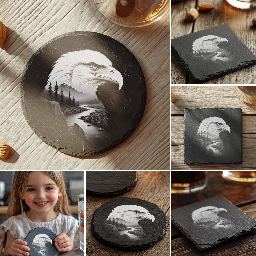 Wild Animal Double Exposure Slate Coaster Engraving Designs Bundle, Modern Home Decor - Imagen 3