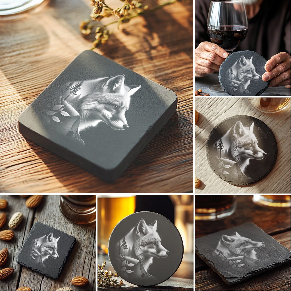 Wild Animal Double Exposure Slate Coaster Engraving Designs Bundle, Modern Home Decor - Imagen 4