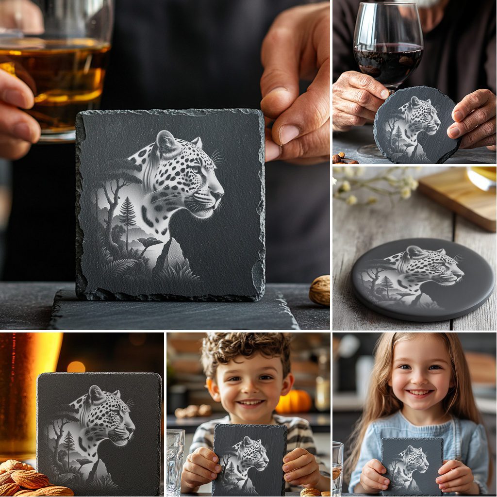 Wild Animal Double Exposure Slate Coaster Engraving Designs Bundle, Modern Home Decor - Imagen 5