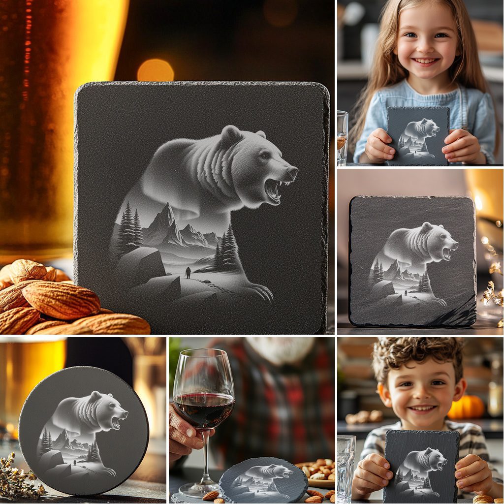Wild Animal Double Exposure Slate Coaster Engraving Designs, Modern Home Decor Bundle – Image 2