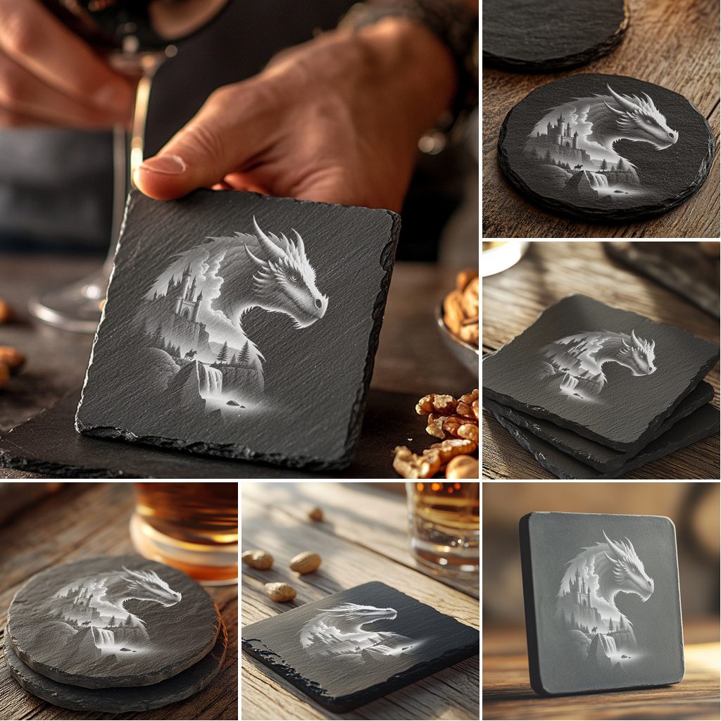 Wild Animal Double Exposure Slate Coaster Engraving Designs, Modern Home Decor Bundle – Image 3