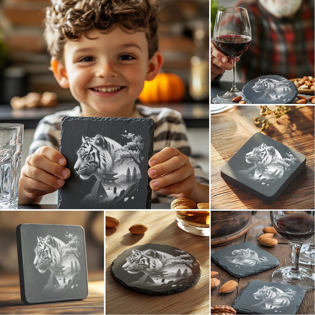 Wild Animal Double Exposure Slate Coaster Engraving Designs, Modern Home Decor Bundle – Image 4