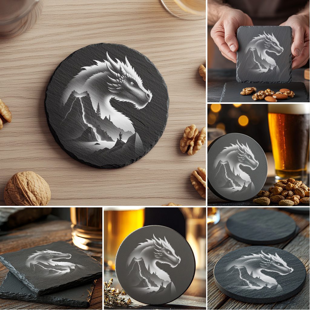 Wild Animal Double Exposure Slate Coaster Engraving Designs, Modern Home Decor Bundle – Image 6