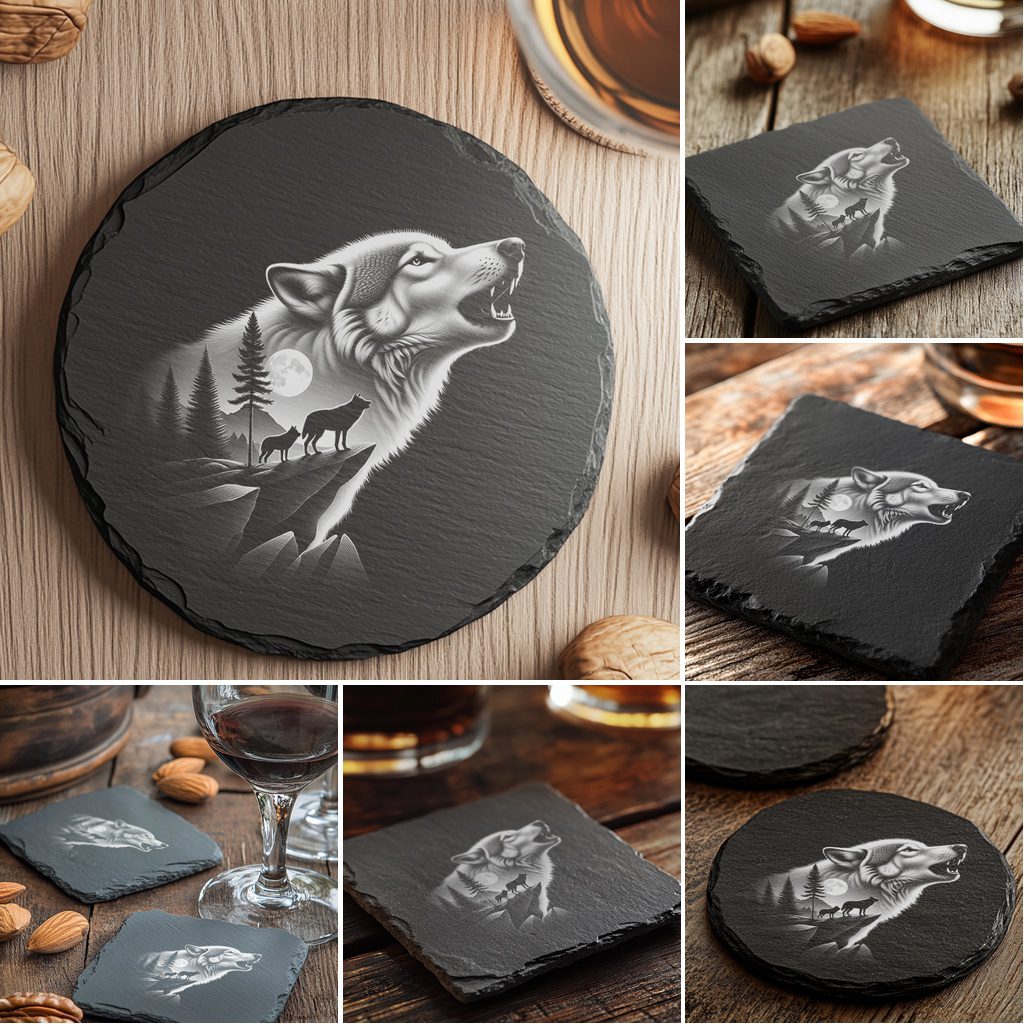 Wild Animals Double Exposure Laser Engraving Bundle, Slate Coaster Design Files, Wildlife Art - immagine 2