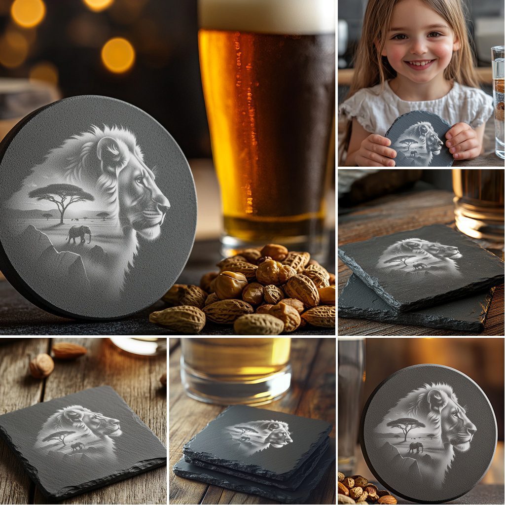 Wild Animals Double Exposure Laser Engraving Bundle, Slate Coaster Design Files, Wildlife Art - immagine 3