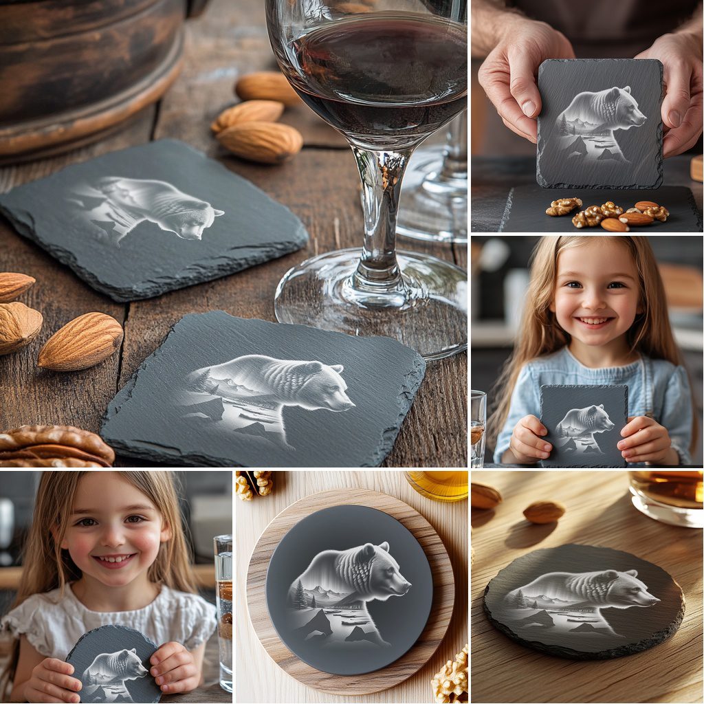 Wild Animals Double Exposure Laser Engraving Bundle, Slate Coaster Design Files, Wildlife Art - immagine 4