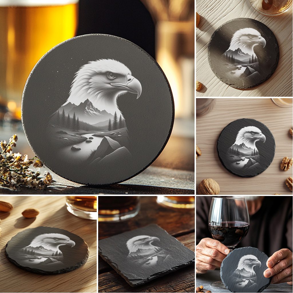 Wild Animals Double Exposure Laser Engraving Bundle, Slate Coaster Design Files, Wildlife Art - immagine 5