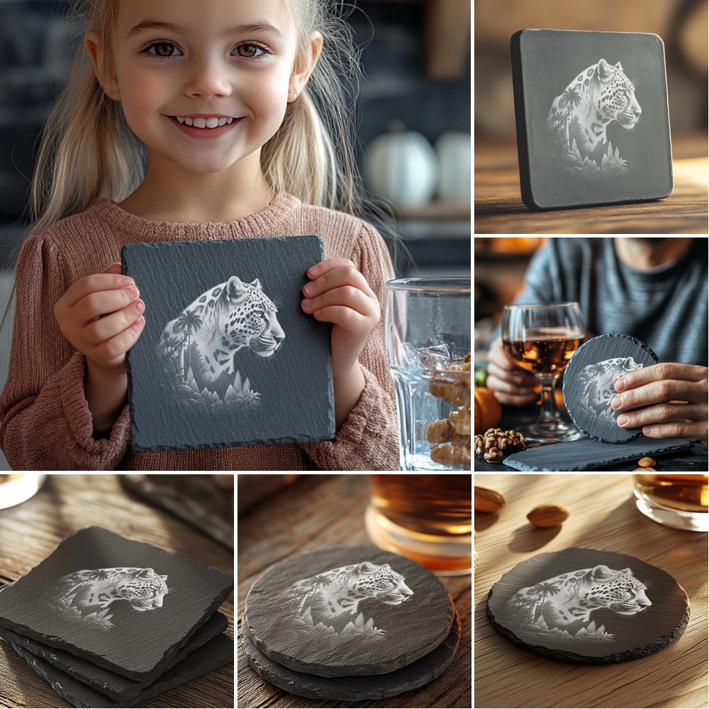 Wild Animals Double Exposure Laser Engraving Bundle, Slate Coaster Design Files, Wildlife Art - immagine 6