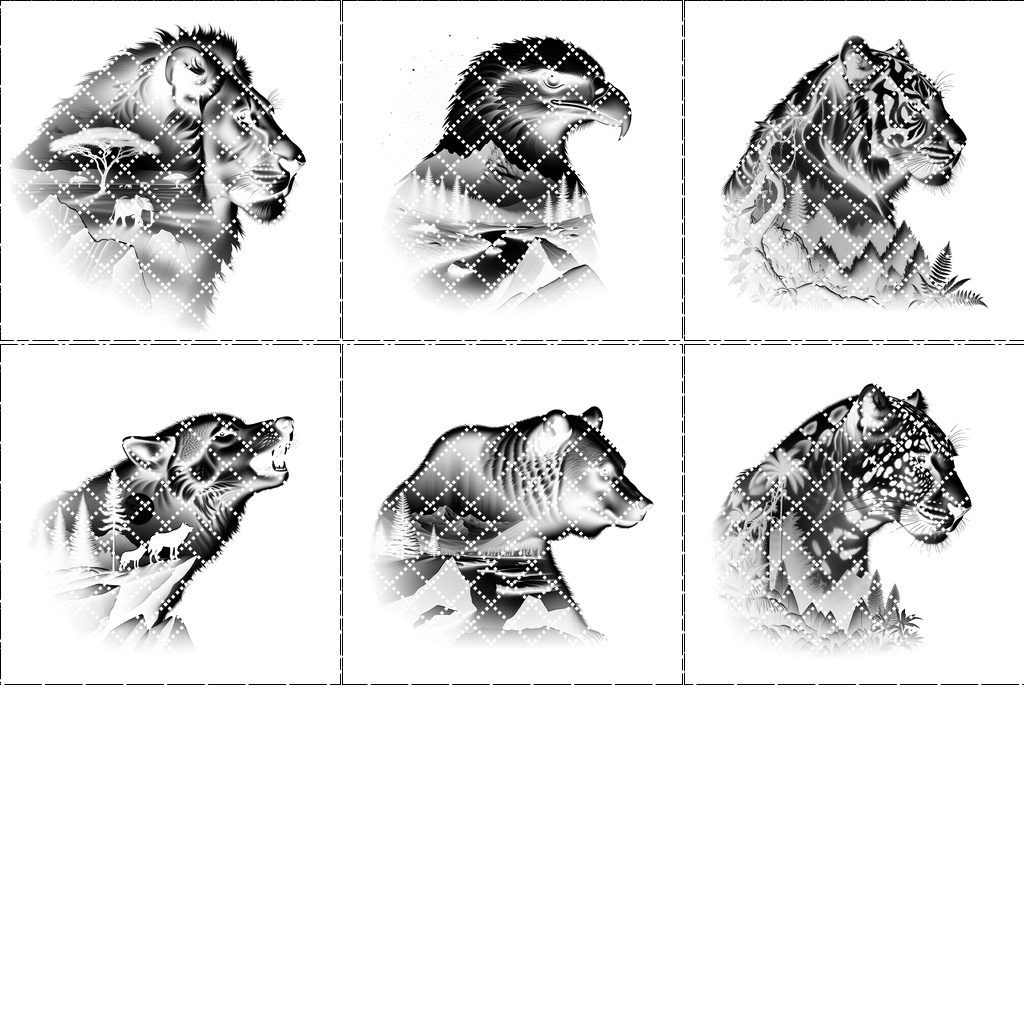 Wild Animals Double Exposure Laser Engraving Bundle, Slate Coaster Design Files, Wildlife Art - immagine 7