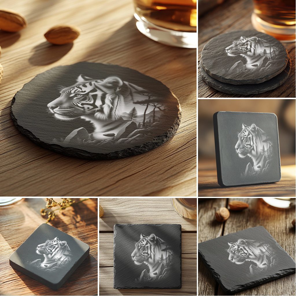 Wild Animals Double Exposure Laser Engraving Designs, 6 Nature Art Files for Slate Coasters – Bild 2