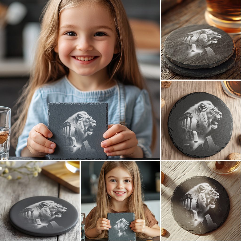 Wild Animals Double Exposure Laser Engraving Designs, 6 Nature Art Files for Slate Coasters – Bild 3