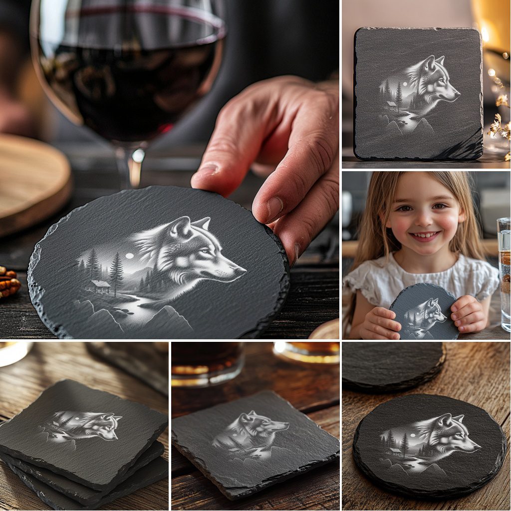 Wild Animals Double Exposure Laser Engraving Designs, 6 Nature Art Files for Slate Coasters – Bild 4