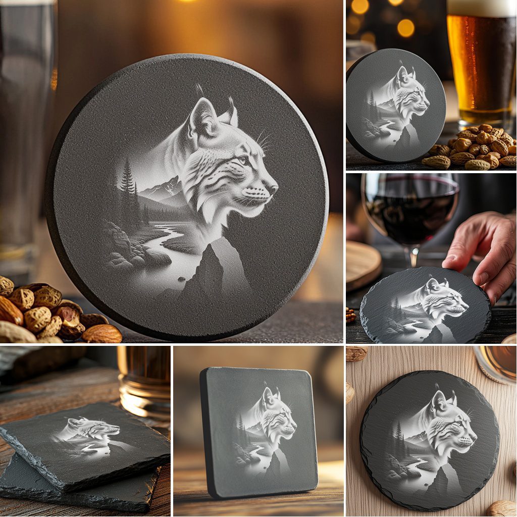 Wild Animals Double Exposure Laser Engraving Designs, 6 Nature Art Files for Slate Coasters – Bild 5