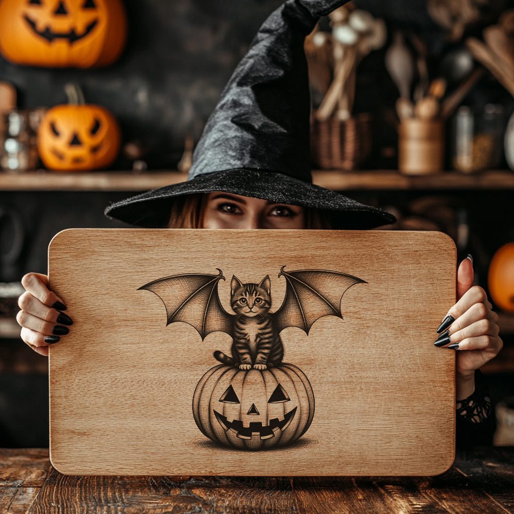 Halloween Bat Cat Pumpkin Charcuterie Board Laser Engraving