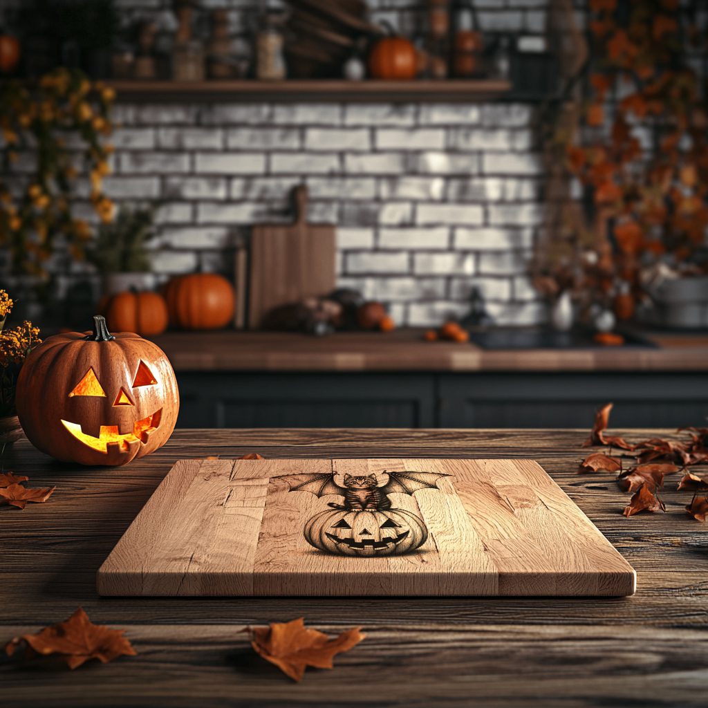 Halloween Bat Cat Pumpkin Charcuterie Board Laser Engraving