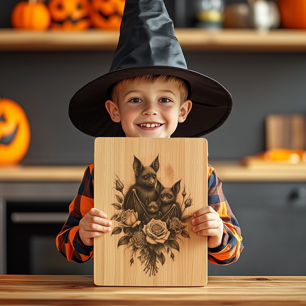 Halloween Bat Engraving Laser File, Moonlit Rose Charcuterie Board, Gothic Decor – Bild 4