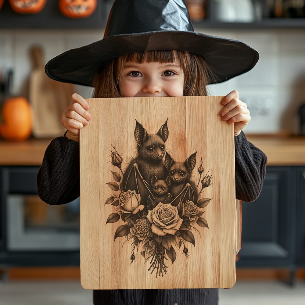 Halloween Bat Engraving Laser File, Moonlit Rose Charcuterie Board, Gothic Decor – Bild 5